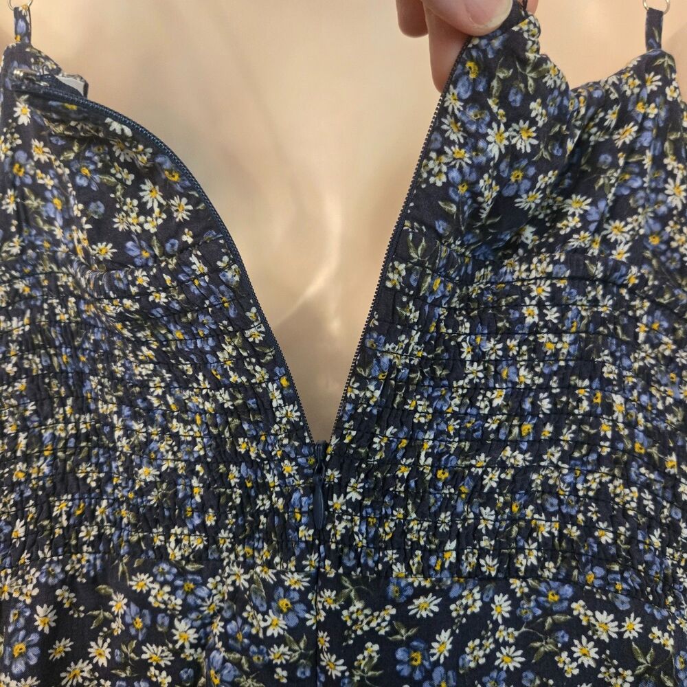 Womens Floral Mini Dress Lrg  Babydoll Fairy Grunge Coquette Tie Puff Front - Picture 10 of 16